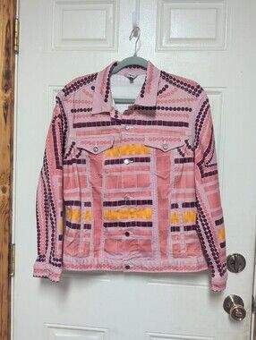 The Kit Womens Jean Jacket Multicolor Button Long Sleeve Size Medium